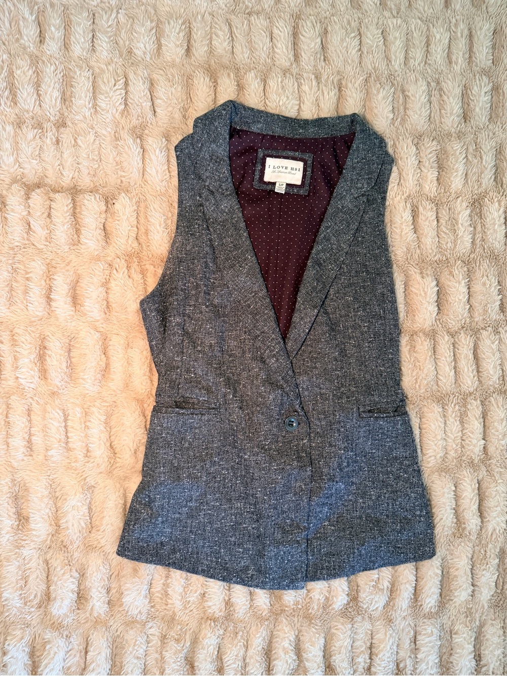 Charcoal Gray Women's Tailored Vest with Polka Dot Lining
